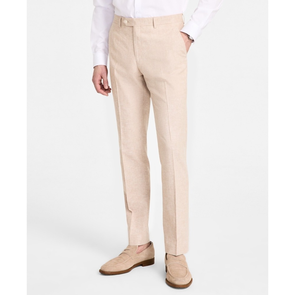 Tommy Hilfiger Mens Modern Fit Linen Dress Pants 42 x 32 Light Tan Flat Front